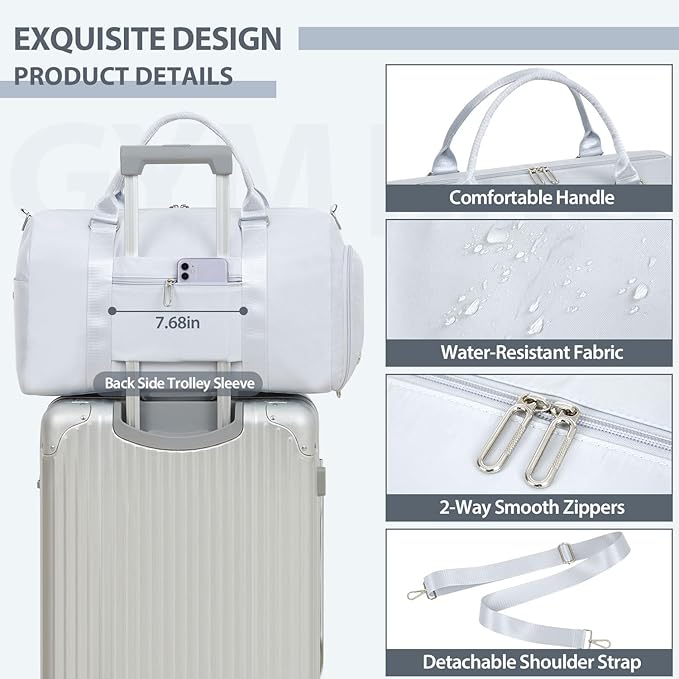 FIORETTO Womens Gym Tote Duffle Bag with Wet Pocket & Shoe Compartment, Sports Duffel Overnight Weekender Hospital Workout Carry on Bag for Girls, Ideal for Travel, Swimming, Dance, Ballet Grey-StrideForce Fitness