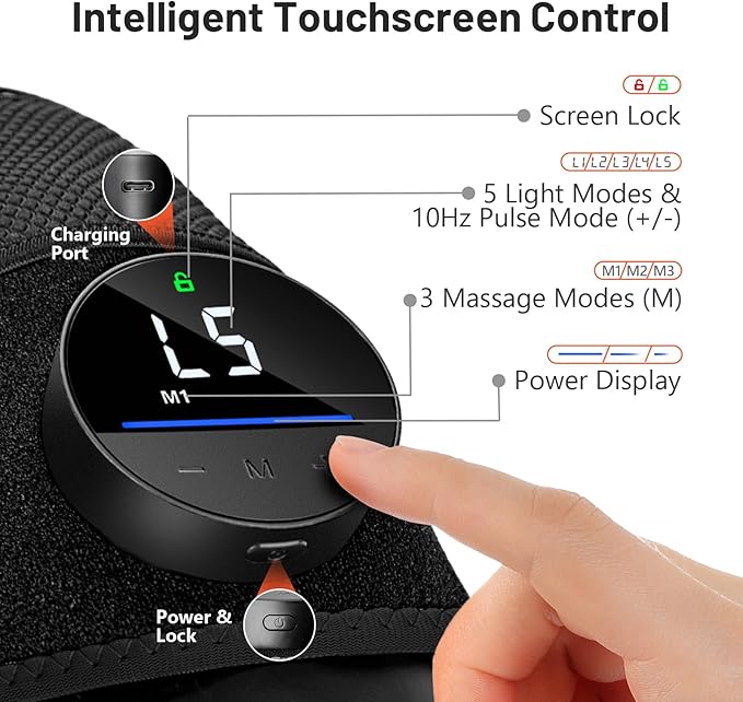 HALIDODO Red Light Therapy & Vibration Massage Knee Brace - Wireless Rechargeable Controller, 660nm&850nm Red Light Therapy Heated Device for Knee/Joint/Elbow/Shoulder Pain Relief, Black.-StrideForce Fitness