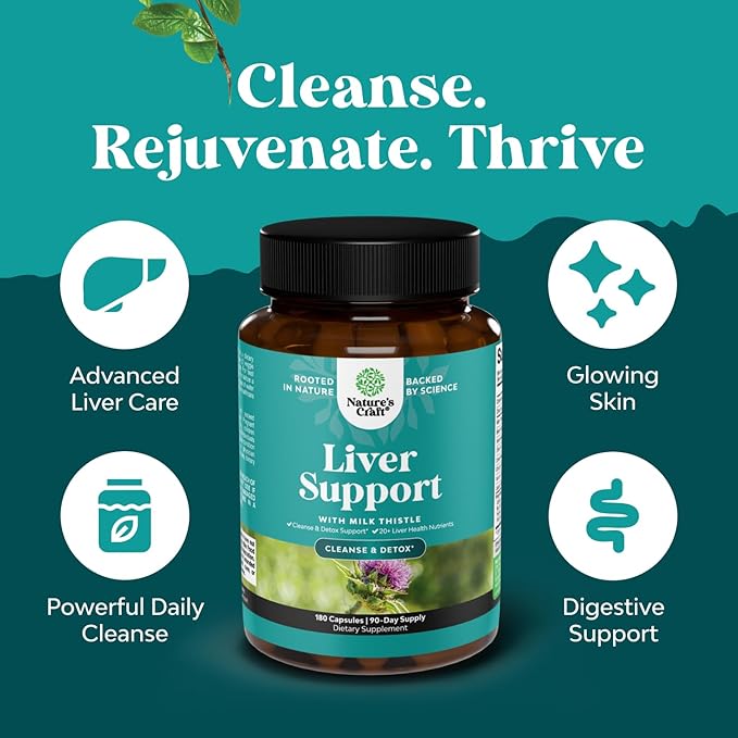 Liver Cleanse Detox & Repair 180 Capsules - Herbal Liver Support Milk Thistle Supplement - Silymarin Milk Thistle Supplements with Dandelion Root, Choline, Beetroot & Artichoke Extract-StrideForce Fitness