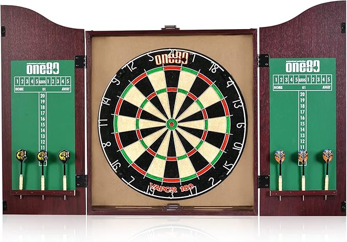 All-in-One Dartgame Center with Self-Healing Sisal/Double-Sided Dartboard & Multifunctional Cabinet 6 Steeltip Darts and Mounting Kit Included-StrideForce Fitness