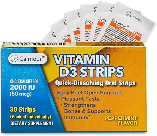 Vitamin D3 Strips 30 Pack| 2000 IU Oral Dissolvable D3 Vitamin Strips | Peppermint Flavor Melts on Your Tongue in 30 Seconds | Boost Immunity & Enhance Mental Focus with Vitamin D3 2000