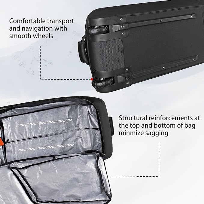 Goloni Ski Bag with Wheels,Padded Snowboard Bag for Air Travel,600D Waterproof Fabric,Foldable Snow Bag Fits 2 Pairs Skis-StrideForce Fitness