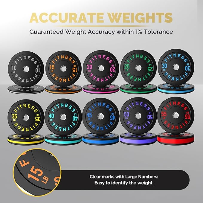 2 Inch Bumper Plates，10-500lbs，Barbell Rubber Olympic Weight Plates Set for Home Gym, Strength Training & Weight Lifting, Multiple Options Colors-StrideForce Fitness