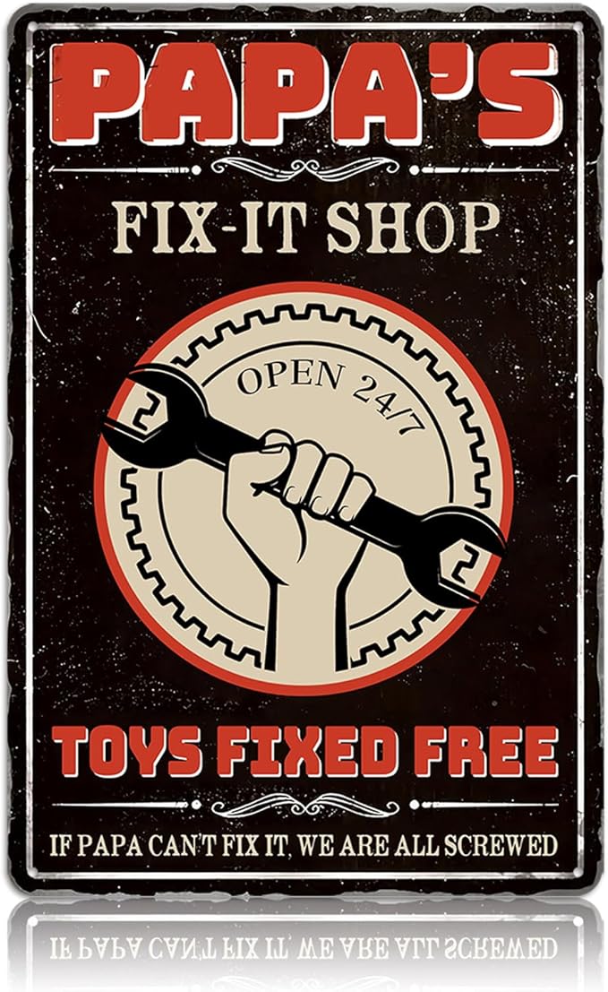 Papas Fix It Shop Metal Tin Signs for Garage Man Cave Decor Funny Papa Gifts - Vintage Tool Shop Papa's Workshop Signs, Father's Day Gifts Decorations 8x12 Inch-StrideForce Fitness