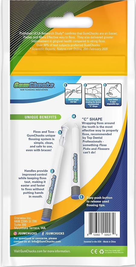 GumChucks Orthodontic Flossers Dental Floss - Floss for Braces - Brace Floss Picks - Gum Flossing Picks - Ortho Dental Flossers (30 Flossing Tips)