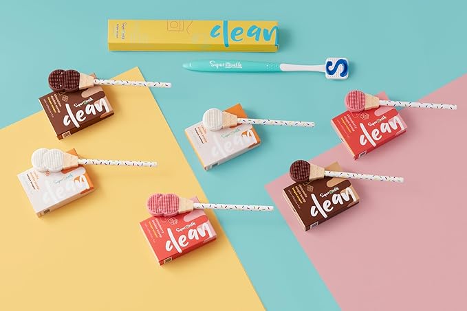 SuperMouth® Double Scoop Kids Tongue Scraper – Dual-Sided Brush & Scraper Removes Odor-Causing Buildup, Fights Bad Breath, Easy-Grip Ice Cream Design, 3 Yummy Scents, Ages 6-12, Essential Oral Care