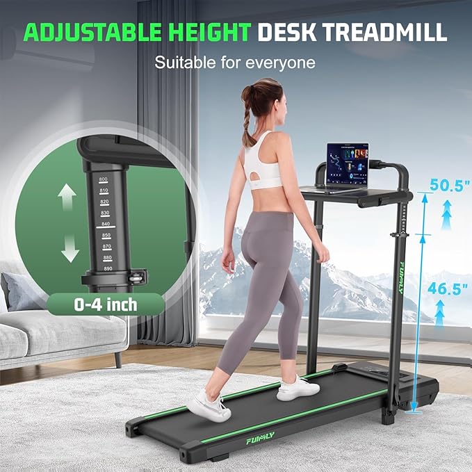 Walking Pad Treadmill with Desk Workstation, 10% Incline Foldable Treadmill with Handrail, 300lbs Capacity, 3 Control Methods, 8 in 1 Folding Treadmills for Home Office-StrideForce Fitness