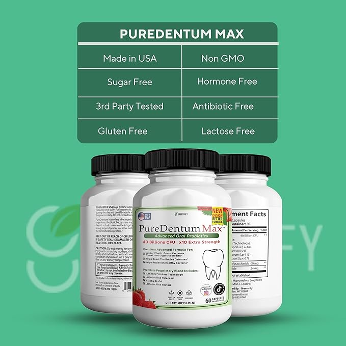 Puredentum Max for Gums and Teeth Health & Fresh Breath - 40 Billion CFU Advanced Oral Probiotics for Mouth Bad Breath, Capsule Supplement (15)
