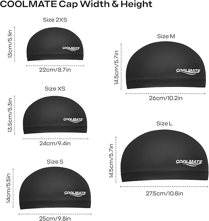 COOLMATE Fabric Swim Cap for Adult Women Men Kid 3 4 6 8 14 16, Silicone Water Resistant Layer, Cloth Swim Cap Gifts for Swimmers, Lightweight for Pool, Lap Swimming (1 pc)-StrideForce Fitness