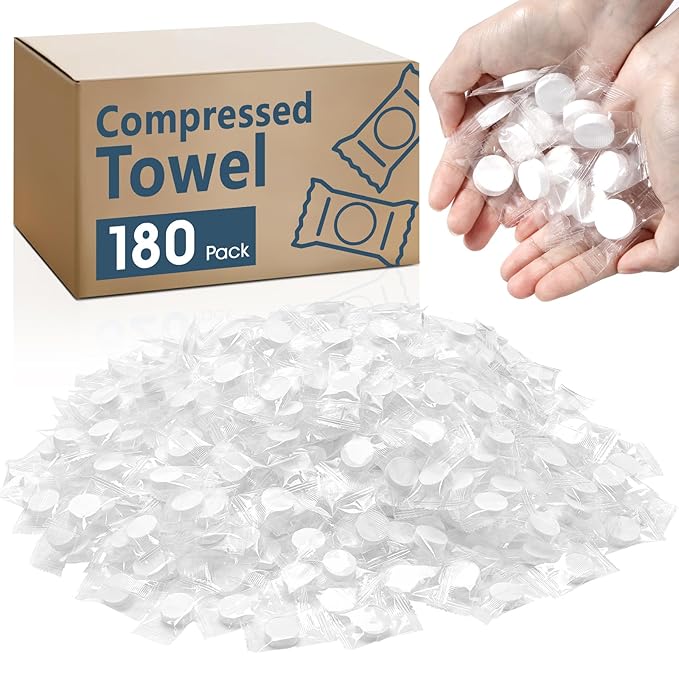 180 PCS Compressed Towel, Mini Compressed Towel Tablets, Disposable Compressed Face Towels, Camping Towel, Portable Bulk Compressed Coin Tissues for Home, Travel, Outdoor Sports-StrideForce Fitness