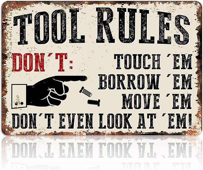 Garage Signs Metal Wall Decor - Vintage Tool Rule Metal Tin Signs for Men, Funny Shop Accessories Bar Decoration for Man Cave 8x12 Inch-StrideForce Fitness