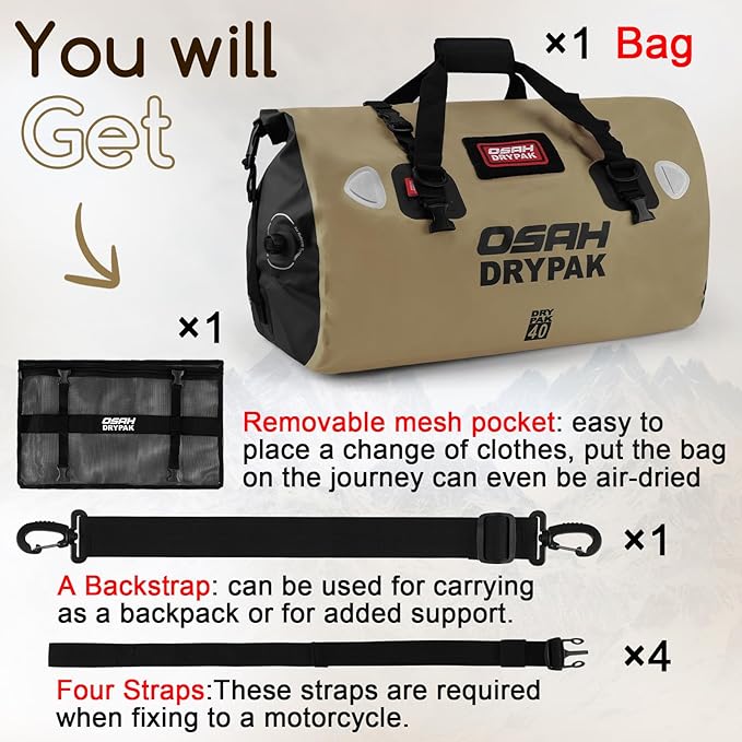 Waterproof Duffel Bag - Motorcycle Dry Bag Tail Bag with Large Storage Space, Waterproof Luggage Duffle Bags with Outer Mesh Zipper Pocket for Camping, Kayaking, Fishing & Traveling-StrideForce Fitness