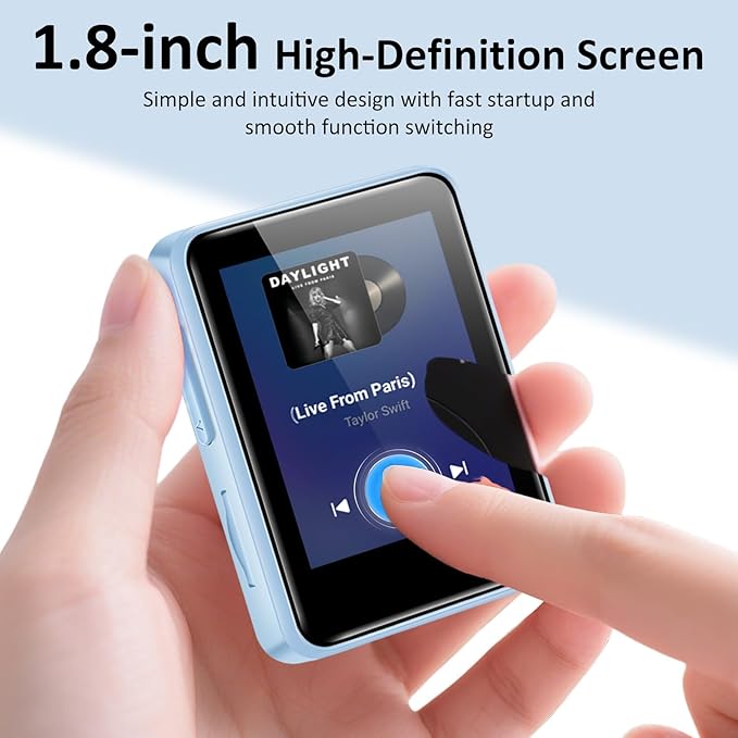 32GB MP3 Player for Kids, 1.8 inch Portable Small Music Bluetooth MP3 Player with Speaker, FM Radio, Voice Recorder, Alarm Clock, Stopwatch, Up to 512GB(Blue)-StrideForce Fitness