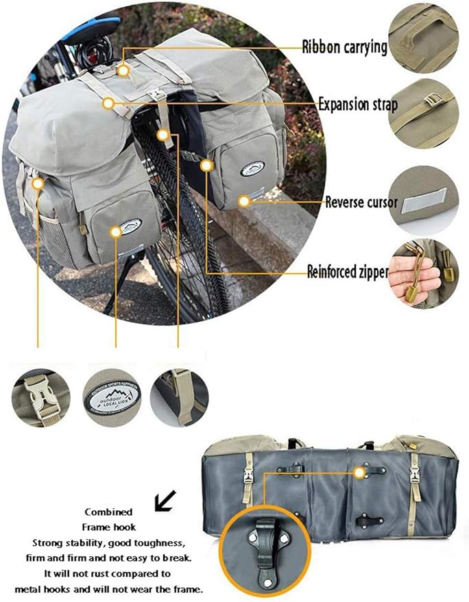 FANWU 50L Bike Panniers Bicycle Commuting Bag Waterproof Saddle Bags with Rain Cover for Bicycle Rear Rack Carrier, Support for Width Less Than 7 inches Bike Rack-StrideForce Fitness