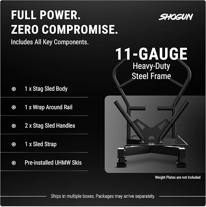 Shogun Stag Push Pull Sled – Full-Size Weighted Power Sled for Strength & Speed Training – Heavy Duty Gym Fitness with UHMW Skis & Dual Handles – Weighted for Grass, Turf & Concrete-StrideForce Fitness