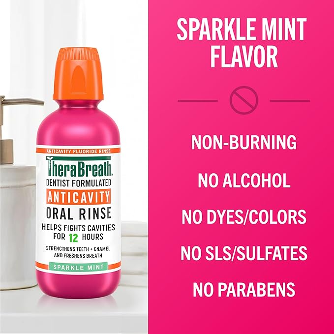 TheraBreath Anticavity Fluoride Mouthwash, Sparkle Mint, Dentist Formulated, 16 Fl Oz (2-Pack).