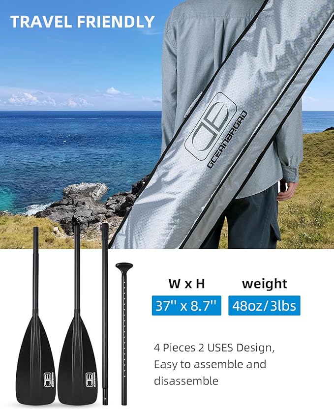OCEANBROAD SUP Paddle - Adjustable Stand-Up Paddle for Paddleboard Kayak, Adjustable Aluminum Alloy Shaft with Reinforced Nylon Blades-StrideForce Fitness