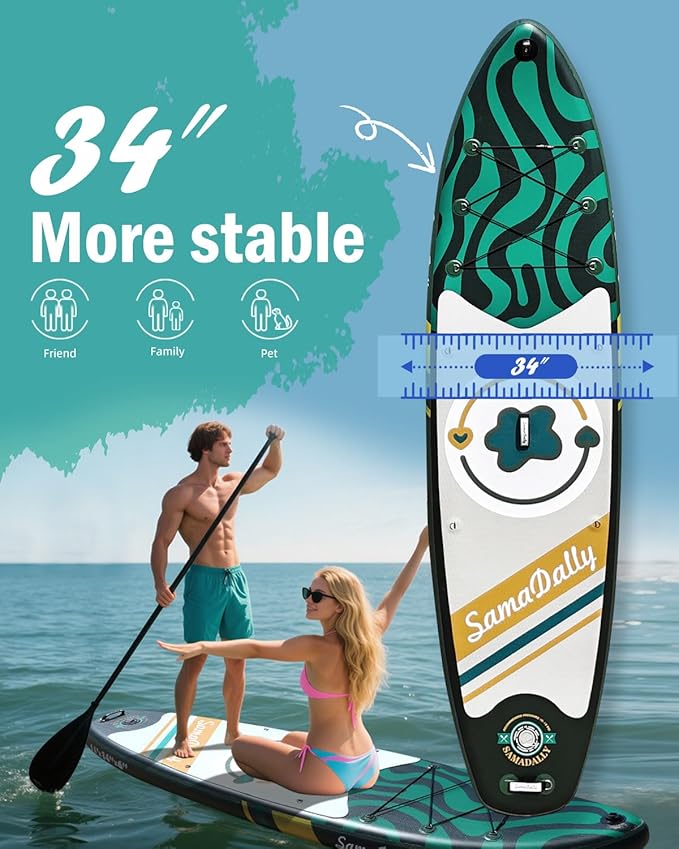 11'Stand Up Paddle Boards Surf Control with Premium SUP Board Accessories Backpack & Removable Fins, 34" Wide Inflatable Paddle Boards of All Skill Levels-StrideForce Fitness