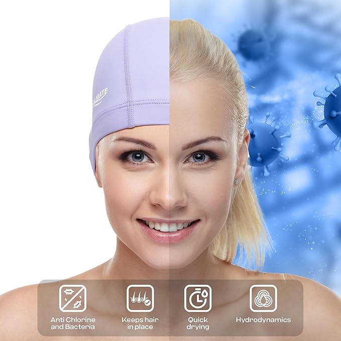 COOLMATE Fabric Swim Cap for Adult Women Men Kid 3 4 6 8 14 16, Silicone Water Resistant Layer, Cloth Swim Cap Gifts for Swimmers, Lightweight for Pool, Lap Swimming (1 pc)-StrideForce Fitness