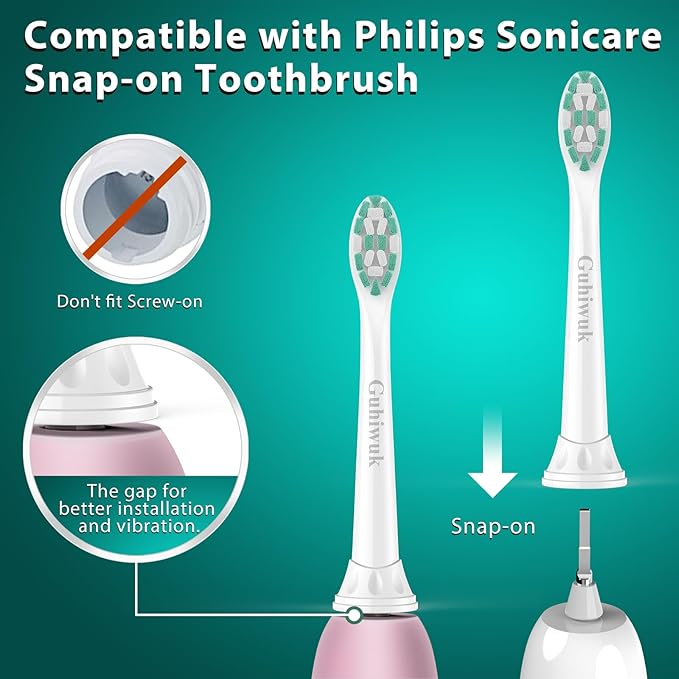 Toothbrush Heads for Philips Sonicare Replacement Heads, C2 Brush Head Compatible with Phillips Sonicare Click-on 4100 5100 6100 Electric Toothbrush, 4 Pack, White