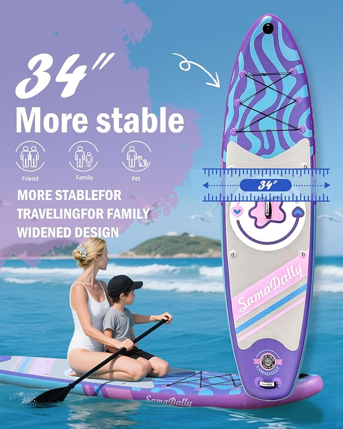 11'Stand Up Paddle Boards Surf Control with Premium SUP Board Accessories Backpack & Removable Fins, 34" Wide Inflatable Paddle Boards of All Skill Levels-StrideForce Fitness