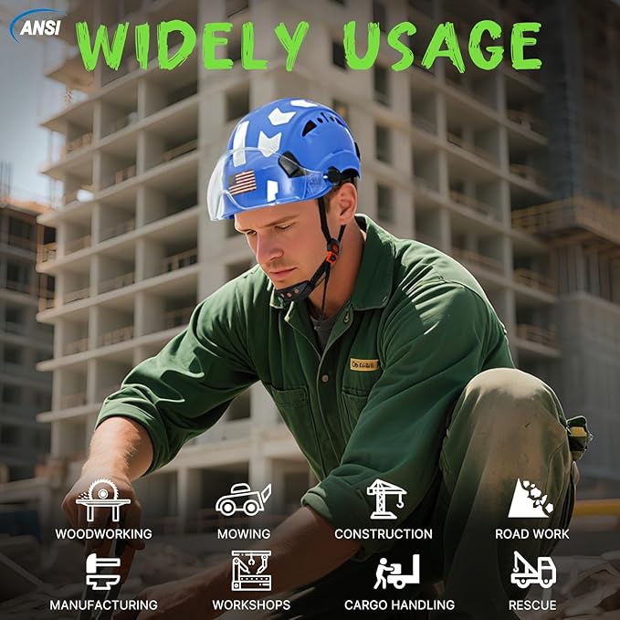AOLAMEGS Construction Safety Hard Hat - ANSI Z89.1 Type Ι OSHA Approved Safety Helmets with Chin Straps Lightweight Reflective Vented ABS Hard Hats For Men Women Industrial Workwear 6-point Suspension-StrideForce Fitness