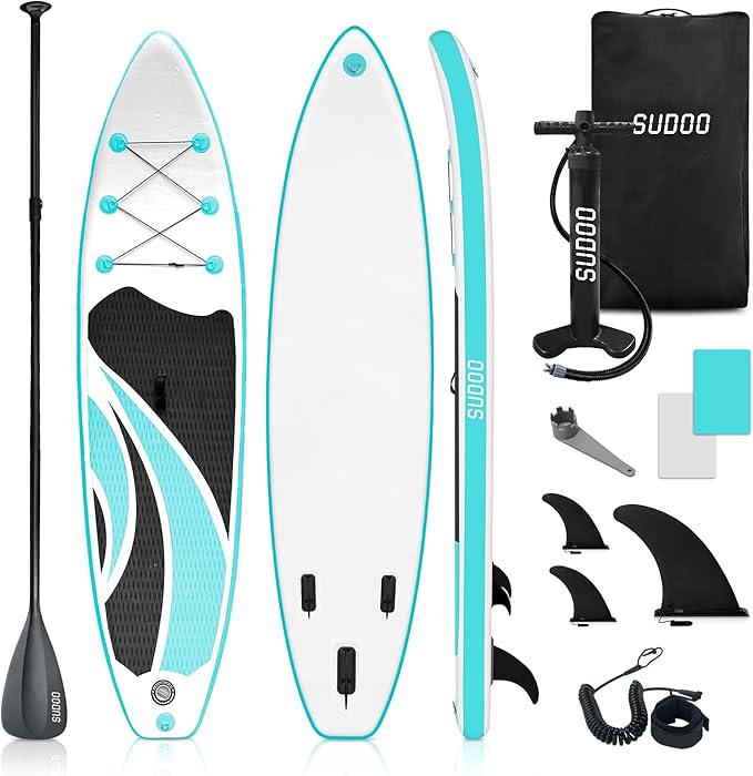 Inflatable Stand Up Paddle Board 10‘x30‘‘- Ultra-Light SUP with Backpack, Pump, Paddle, Coil Leash, 3 Fins, Repair Kit, Stable Design, Non-Slip EVA Deck for Adults & Youth-StrideForce Fitness