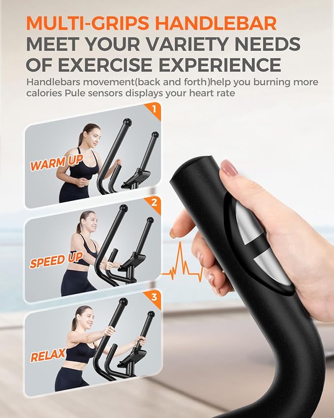 pooboo Elliptical Machine, Elliptical Exercise Machine with 16-Level Resistance&Hyper-Quiet Magnetic Driving System, Elliptical Machine for Home with LCD Monitor&15.5IN Stride, 350LBS Weight Capacity-StrideForce Fitness