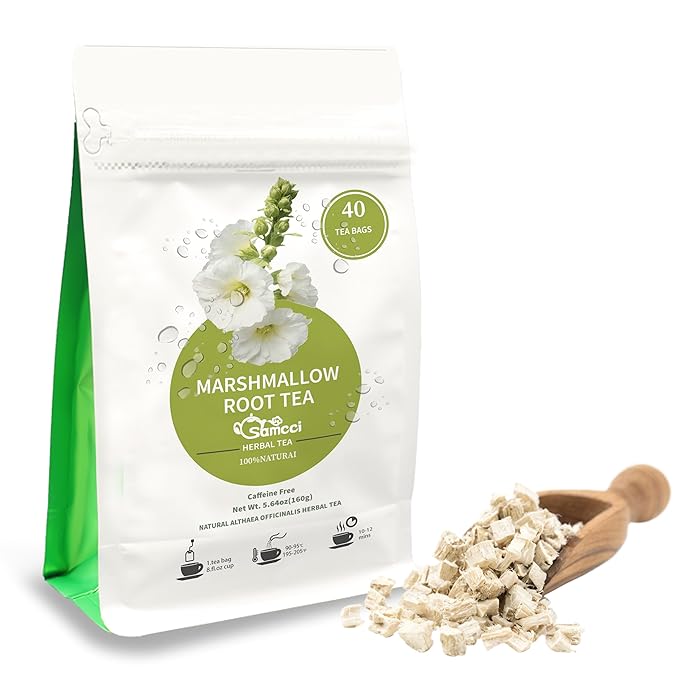 Samcci - Marshmallow Root Tea, 2g x 40 Tea Bags -100% Natural & Pure Dried Cut & Sifted Althaea Officinalis - No Sugar - No Caffeine - No Gluten - Vegan - Support Digestion & Respiratory-StrideForce Fitness
