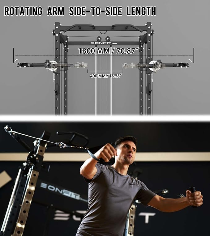 Eonfit E2 Power Cage，1500LB Squat Rack with Cable Crossover System.Multi-Function Power Rack for Home Gum.All-in-One Squat Rack with More Training Attachments-StrideForce Fitness