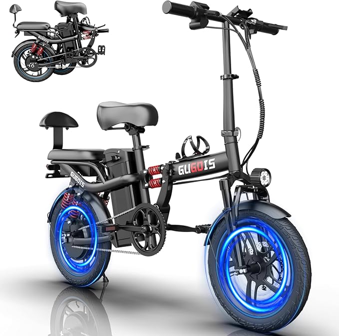 2 Seater Electric Bike for Adults,Mini Bike 500/750 Motor,28MPH,48V/15AH Removable Battery,25-30Miles 16" Fat Tire Commuter Ebike,Full Suspension Foldable Electric Bicycles for Adults Teens-StrideForce Fitness