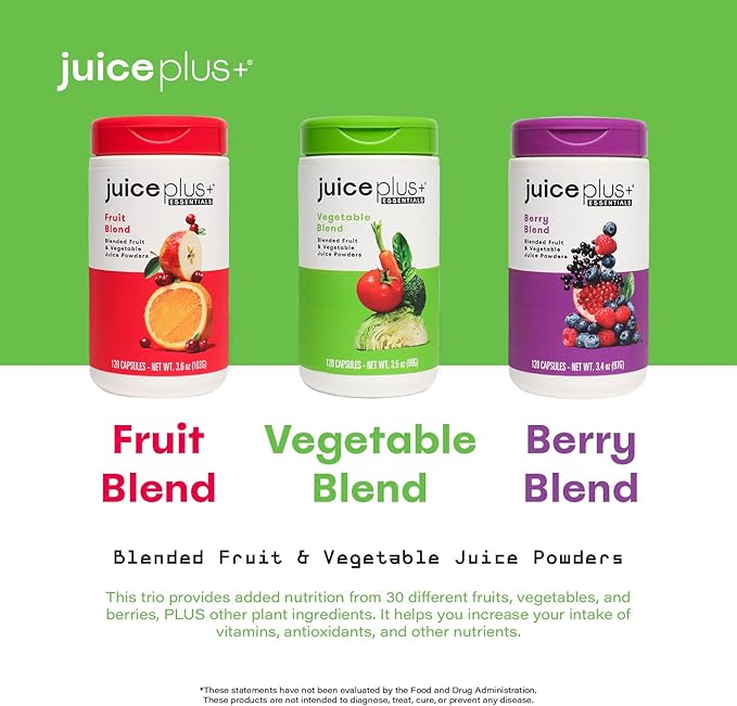 Juice Plus+ Fruit, Vegetable & Berry Blend - Fruit and Vegetable Supplement for Immune Support, Cognitive Health & Radiant Skin - 3 Bottles, (120 Capsules Each)-StrideForce Fitness