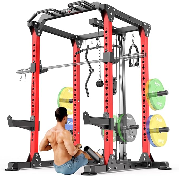 Power Cage,1600lbs Multi-Function Power Rack with Adjustable Cable Crossover System and More Training Attachment, Weight Cage for Home Gym-StrideForce Fitness
