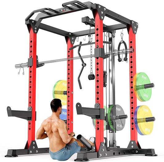 Power Cage,1600lbs Multi-Function Power Rack with Adjustable Cable Crossover System and More Training Attachment, Weight Cage for Home Gym-StrideForce Fitness