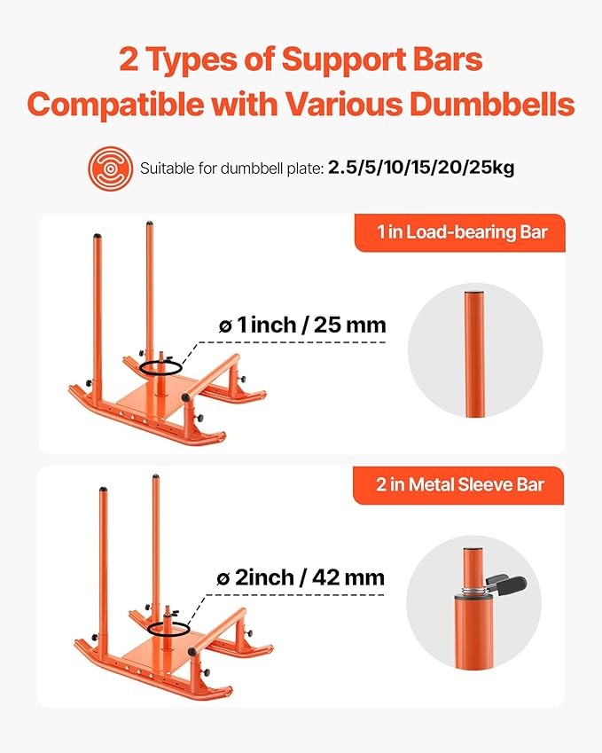 VEVOR Weight Sled, Steel Power Sled, Fitness Strength Training Sleds for Athletic Exercise Speed Improvement, Workout Fitness Equipment with Handle, Compatible with 1/2 in Weight Plates, Orange-StrideForce Fitness