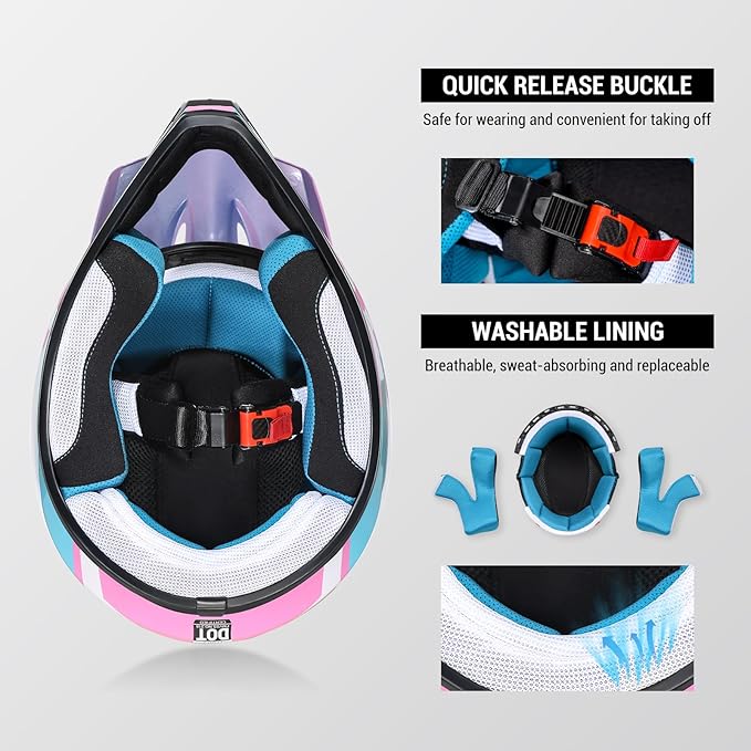 Youth Dirt Bike Helmet DOT Certified - Full Face Motorcycle Helmet for Off-Road, ATV, Street Riding, Includes Adjustable Goggles & Protective Gloves-StrideForce Fitness