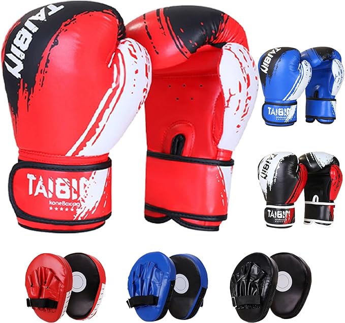 2-in-1 Boxing Gloves and Punching Mitts Set for Kids Youth,6 oz Kids Boxing Gloves and Boxing Pads,Boxing Training Equipment for Punching Bag,Kickboxing,Gift for Boys and Girls-StrideForce Fitness
