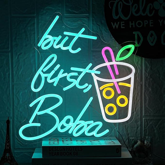 But First Boba Neon Sign Bubble Tea with Cup Neon Sign for Wall Decor Milk Tea Neon Lights Dimmable LED Neon Light Signs for Restaurant Coffee Dessert Shop Party(15.2 * 13in)-StrideForce Fitness