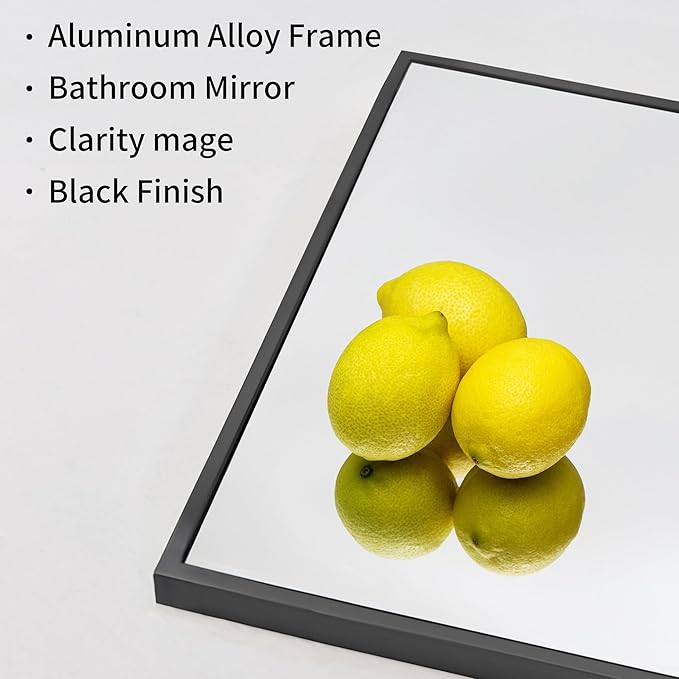 Black Bathroom Mirror for Wall, 30x50 Inch Rectangle Mirrors with Metal Frame, Modern Vanity Wall Mirror Decor for Entryway Hangs, Bathroom Living Room Horizontal or Vertical-StrideForce Fitness