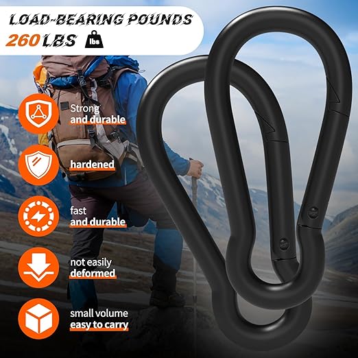 Black Carabiner Clips 2.36IN Spring Snap Hooks M6 120PCS Small Carabiners Galvanized Steel Quick Links Caribiniers for Outdoor,Hiking,Camping,Hammocks,Dog Leashes.Backpack Snaps-StrideForce Fitness