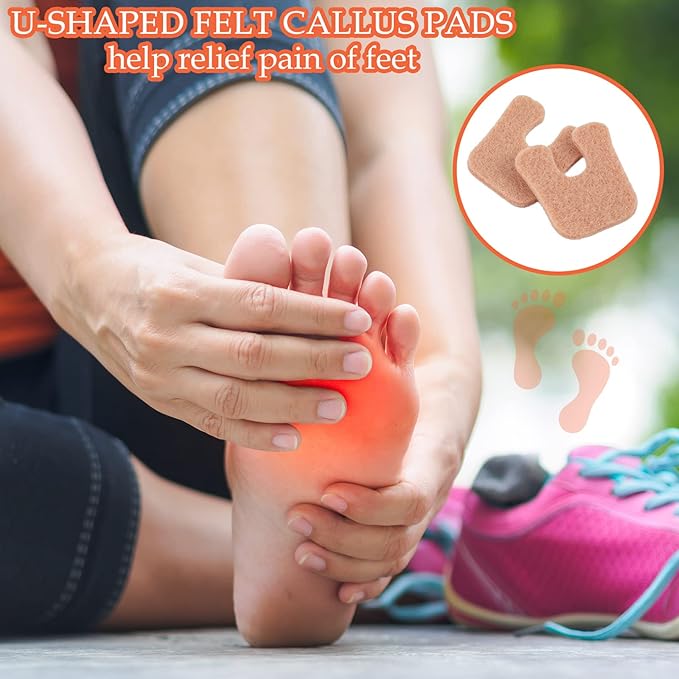 Boao 60 Pcs Callus Pads 1/4" Thick U Shaped Metatarsal Corn Pads Felt Callus Cushions Adhesive Corn Protectors for Men Women Feet Toes Pain Relief Blister Prevention-StrideForce Fitness