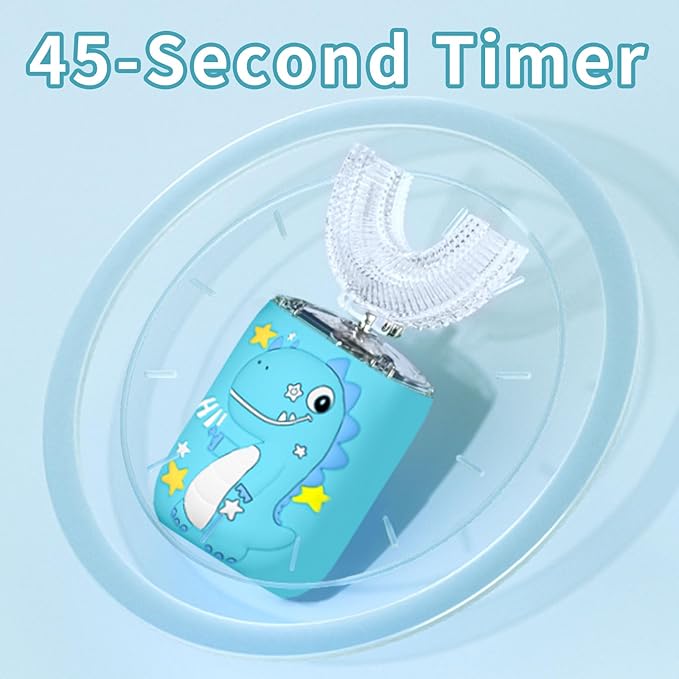 Kids Electric U Shaped Toothbrush,Kids Sonic Full Mouth Toothbrush with 4 Soft Brush Head Automatic 6 Cleaning Modes IPX7 Waterproof 360 Degree Cleaning - Age2-7 Watermelon Blue