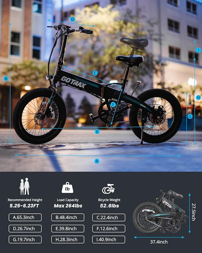 Gotrax 20" Folding Electric Bike with 40Miles (Pedal-assist1) by 48V Battery, 20Mph Power by Peak 500W, Adult Electric Bicycle with 5 Pedal-Assist Levels& LCD Display, Suitable for Commuting-StrideForce Fitness