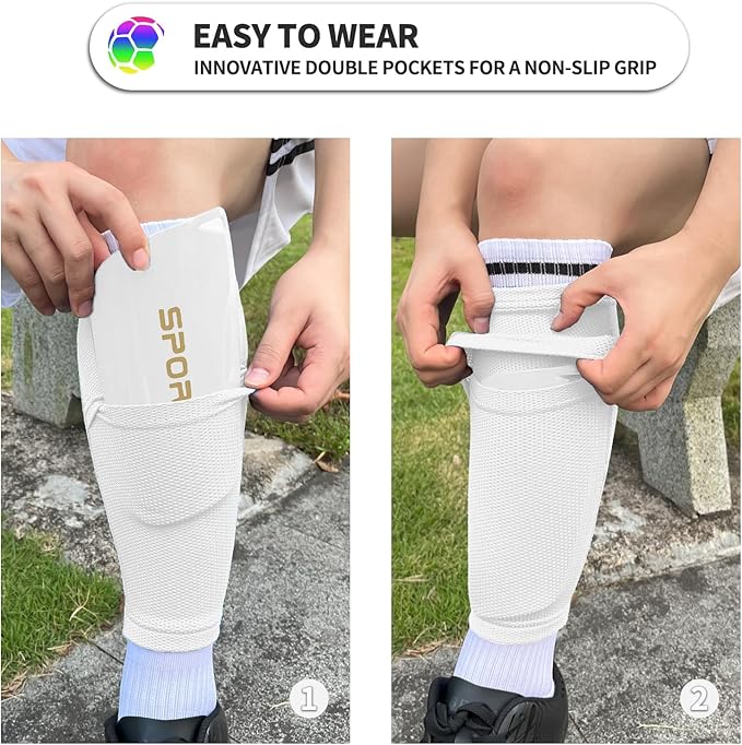 Kids Youth Soccer Shin Guards with Sleeves, Slip in Shinguards Soccer Shin Pads for 3-15 Years Old Boys Girls Child Teens-StrideForce Fitness