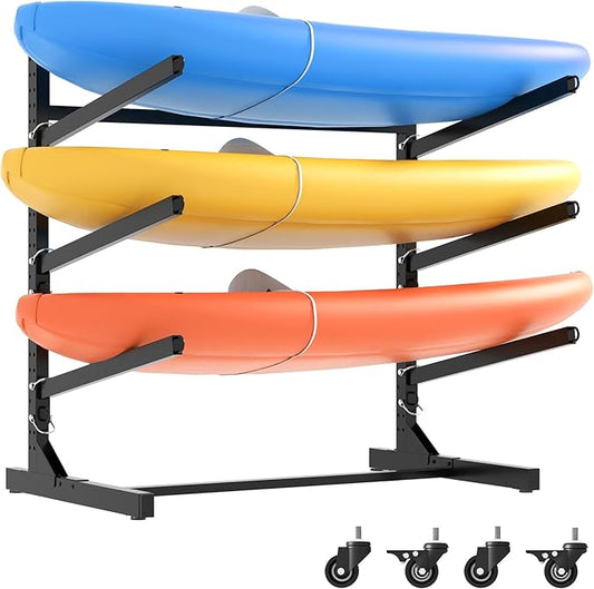 Kayak Storage Rack, Heavy Duty Kayak Stand Canoe Rack with Wheels, Freestanding Kayak Holder Stand for Kayaks, Canoes, Surfboard, Paddleboard Storage-StrideForce Fitness