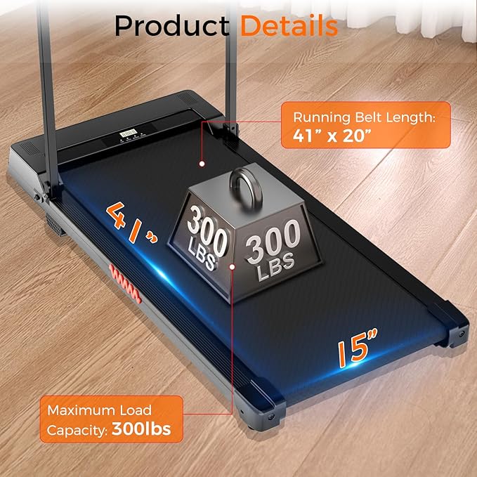 Under Desk Treadmill, 3.0HP Walking Pad with Handle Bar, Foldable Treadmills for Home Office, Running Machine with LED Display & Remote Control, Jogging Machine for Small Spaces-StrideForce Fitness