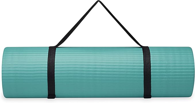 Gaiam Essentials Thick Yoga Mat Fitness & Exercise Mat with Easy-Cinch Yoga Mat Carrier Strap, 72"L x 24"W x 2/5 Inch Thick-StrideForce Fitness