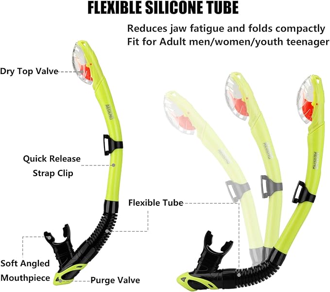 Aegend Dry Snorkel, Dive Mask Easy-Breath Free Diving Snorkel for Snorkeling Scuba Diving Freediving Swimming, with Top Dry Valve and Food-Grade Silicone Mouthpiece-StrideForce Fitness