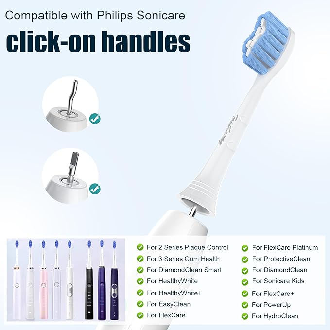 Toptheway Extra Soft Replacement Toothbrush Heads for Sensitive Teeth Compatible with Philips Sonicare Optimal Gum Care 4100 5100 and More Click-on Toothbrush Handles, 4 Pack