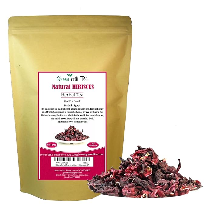 Greenhilltea Premium Dried Hibiscus Flower, Fully natural and healthy, Rich Aroma, Gluten Free, Non GMO, contains benefits of Hibiscus – 4 OZ-StrideForce Fitness